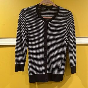 Classic Ann Taylor Navy cardigan with white dots / button up Size M